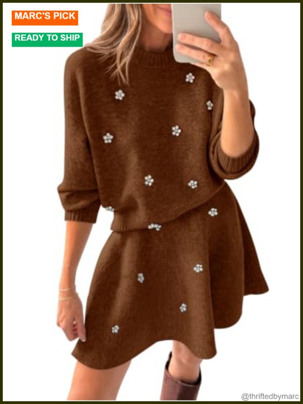 Women's 2 Piece Sweater Skirt Set Long Sleeve Crew Neck Knit Mini Skirt